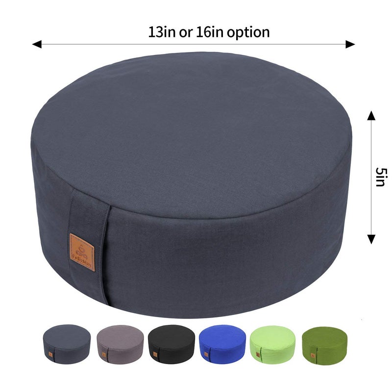 FelizMax Zafu Buckwheat Meditation Cushion,D=33cm/41cm H=14cm,Round Zabuton Meditation Pillow,Yoga Bolster Kneeling Pillow Premium Yoga Pillow Sitting on Floor Zippered Cotton Cover-41cm, Dark Grey - Image 5